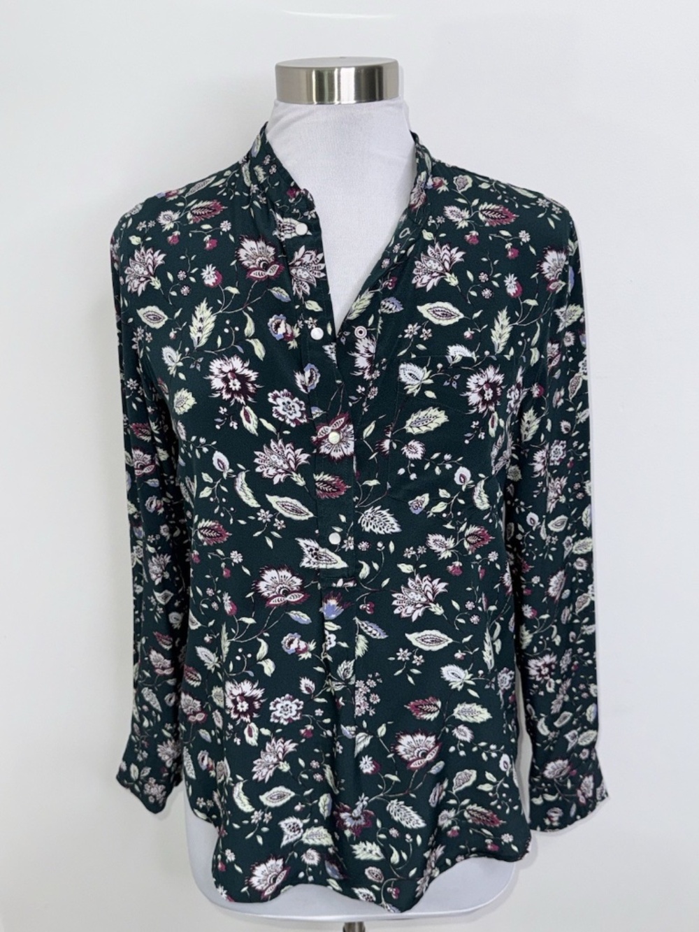 Isabel Marant Green Floral 100 % Silk Gemma Popover Top Blouse Sz XS (34)